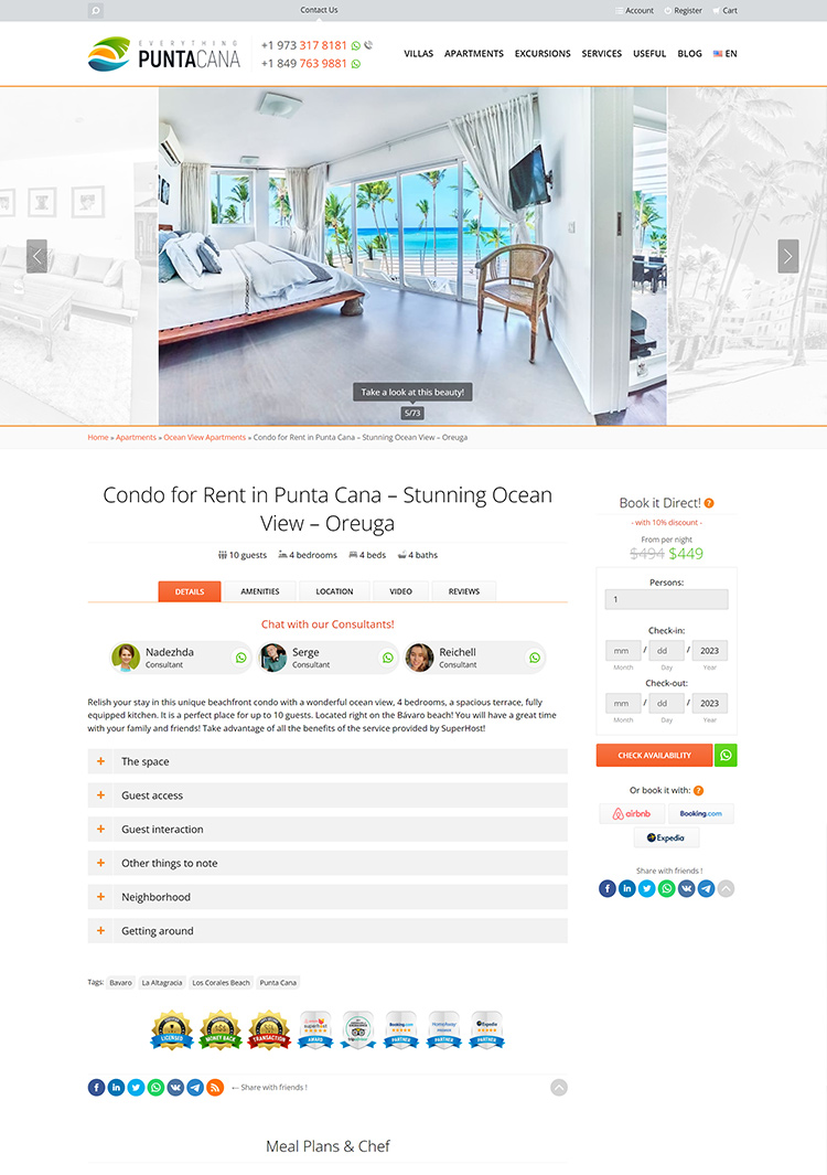 Direct Booking Website – Custom Complex Development - Hospitality Management in Punta Cana