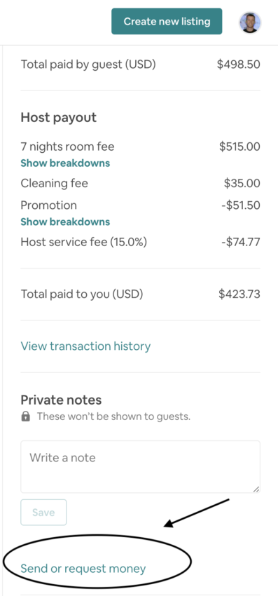 Airbnb request for money