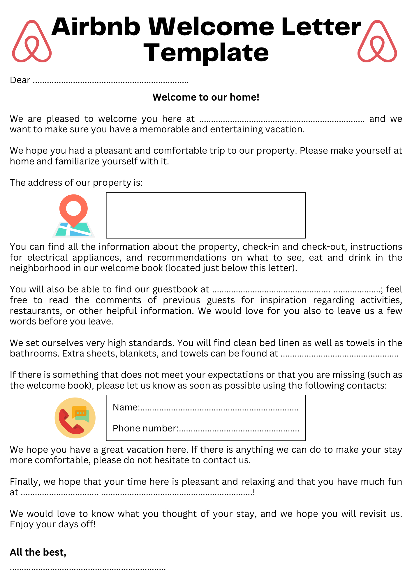 Airbnb welcome letter free template