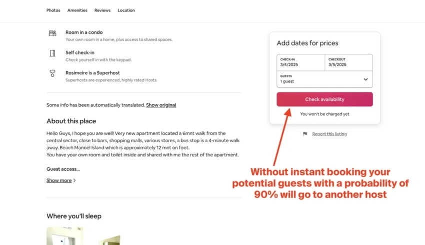 Airbnb instant booking