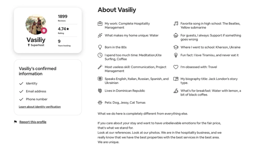 Airbnb Superhost account example