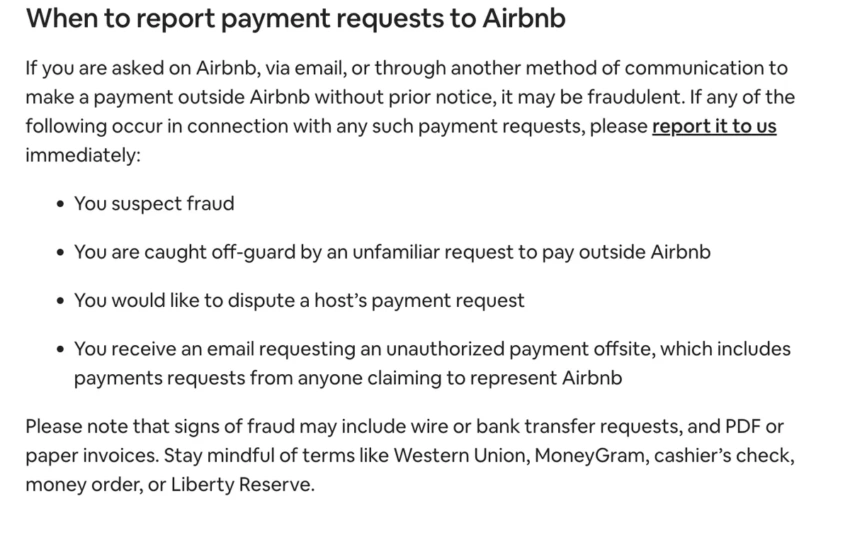 Payment request via other ways except Airbnb