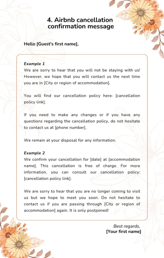Airbnb cancellation confirmation message