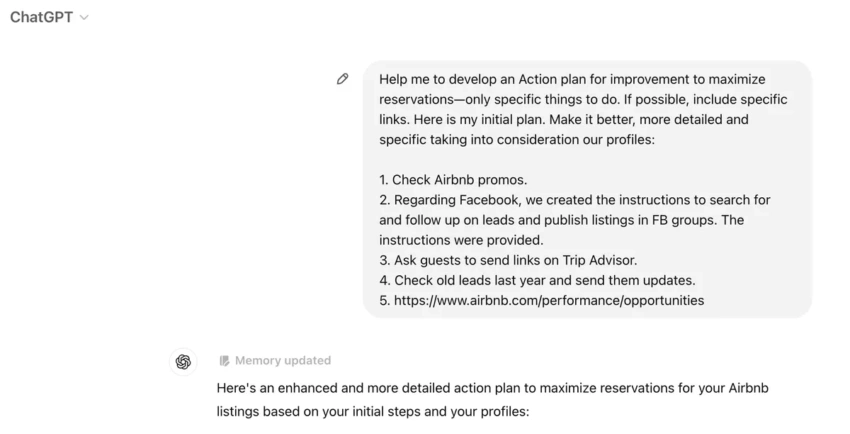 Prompt for Airbnb improvement plan with AI 