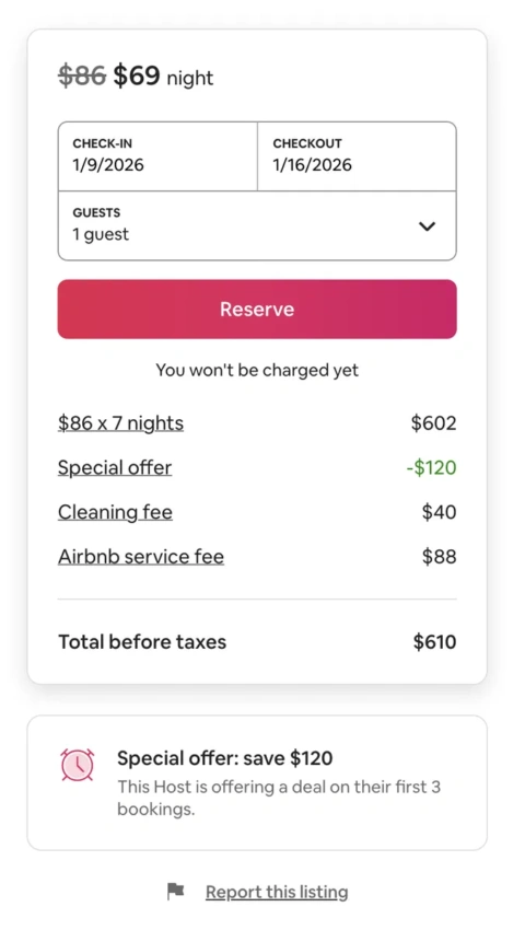 New listing discount for the first 3 reservations on Airbnb