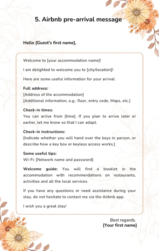 Airbnb pre-arrival message template