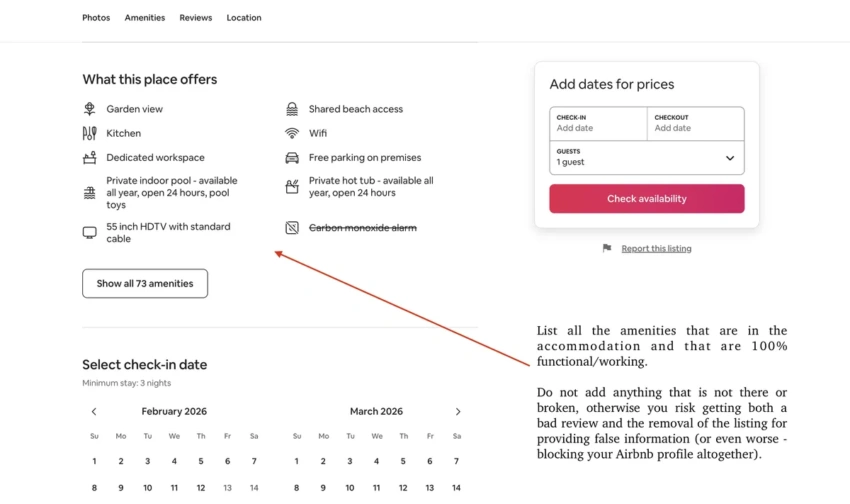 Amenities on Airbnb listings