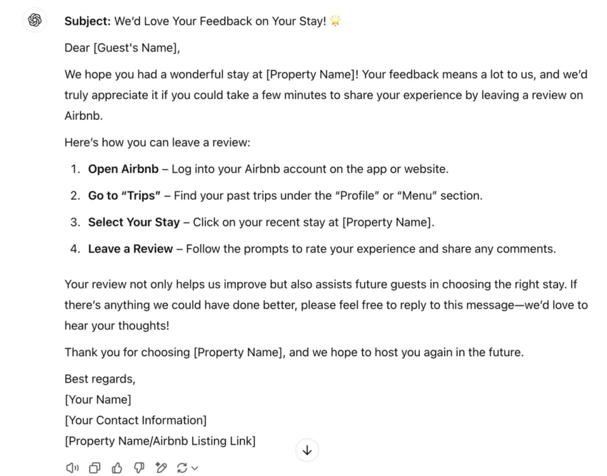 Custom message for Airbnb guests with ChatGPT