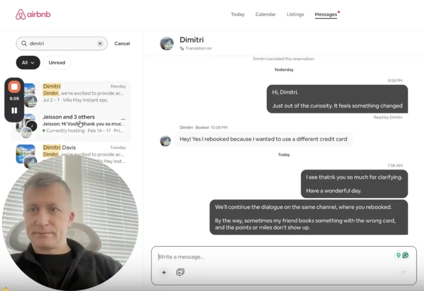 Example of building rapport and empathy with an Airbnb guest regarding booking issues