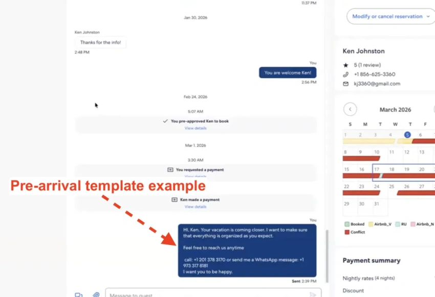 Example of a professional pre-arrival message template Example of a professional pre-arrival message template