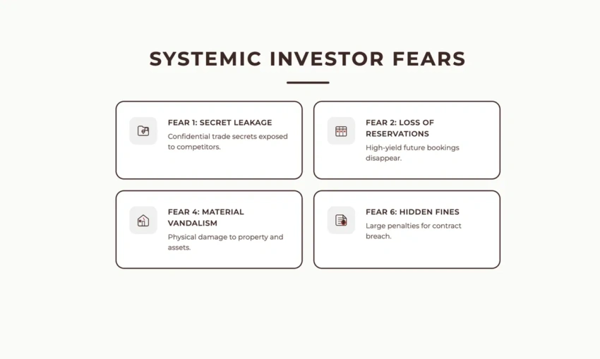 Infographic showing four systemic fears paralyzing investors when switching property management companies