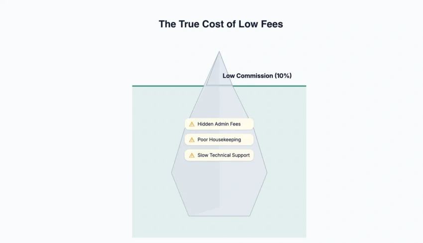 Iceberg graphic showing hidden fees of low commission rates